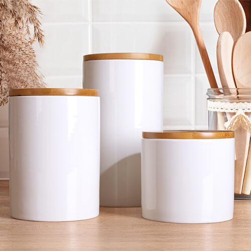 Ceramic container with wooden lid for sublimation